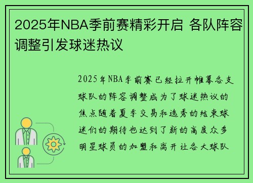 2025年NBA季前赛精彩开启 各队阵容调整引发球迷热议
